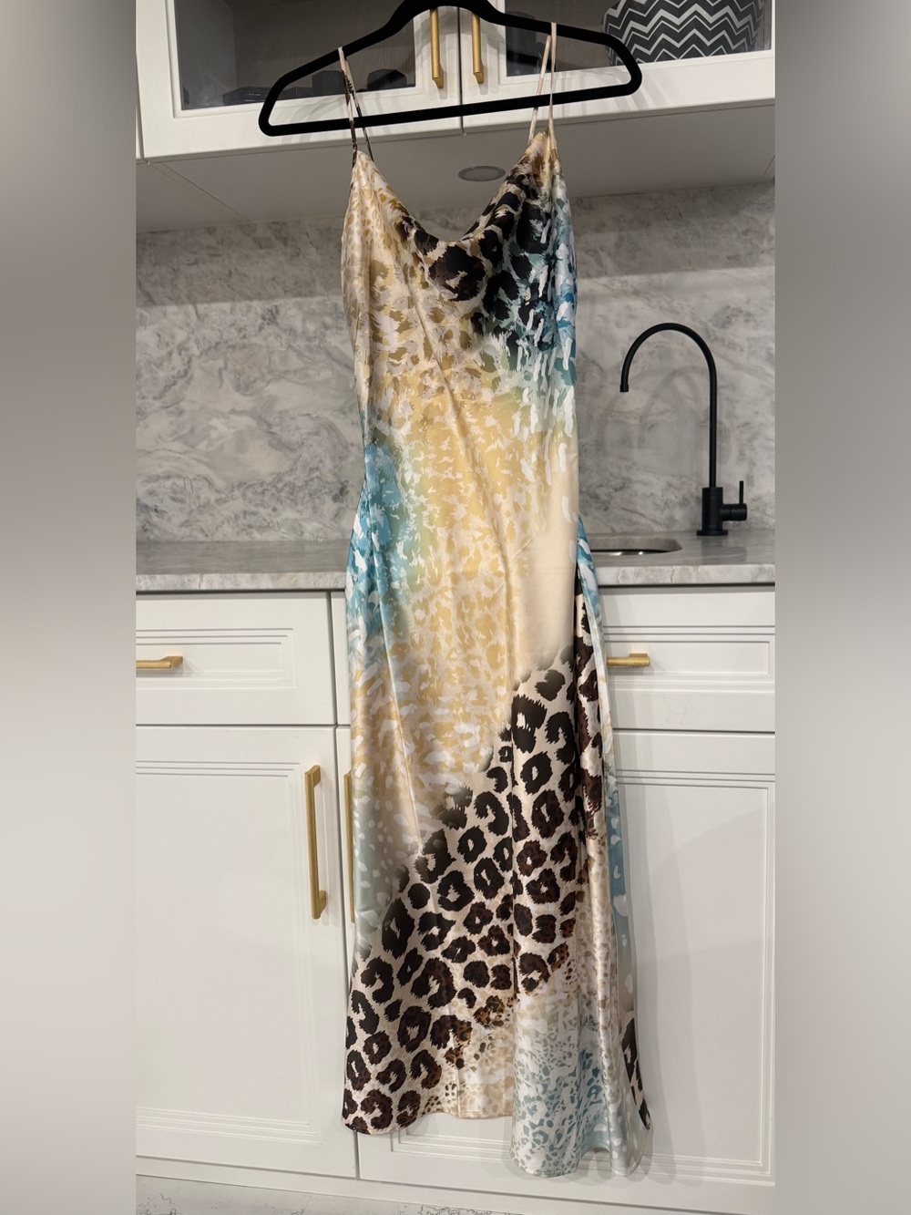 NWT Slip Maxi Dress with Leopard & Watercolor Print SMALL